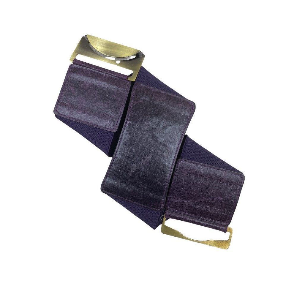 Brown 2" Wide Stretch Belt with Brass Hook Clasp and Pleather Fits up to XL